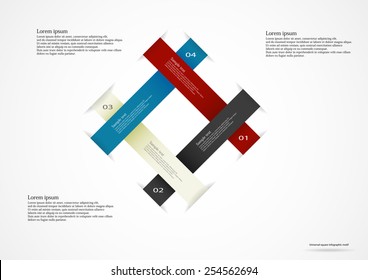 Illustration infographic consists of four color numbered ribbons with space for own text and placed on white background.