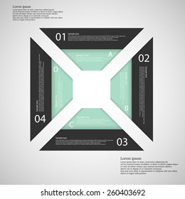Illustration infographic consists of four separate parts with the same color. Each part consists of two ribbons, blue and black. Everything is placed on light background.
