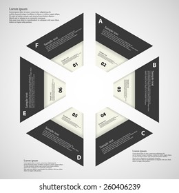 Illustration infographic consists of six separate parts with black and white color. Each part consists of two ribbons. Everything is placed on light background.