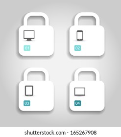 Illustration infographic design template paper tags with electronic devices - vector