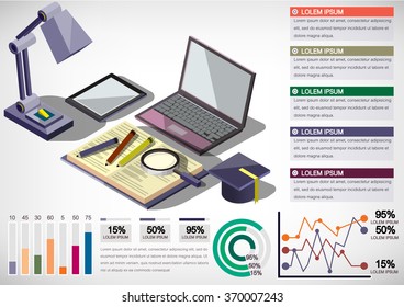 illustration of infographic education concept in isometric graphic