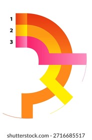 Ilustração de elementos infográficos na forma de polígonos de cores diferentes dispostos verticalmente sobre um fundo branco
