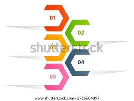 Illustration of infographic elements in the form of polygons of different colors arranged vertically on a white background