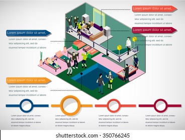 illustration of infographic interior  room concept in isometric graphic