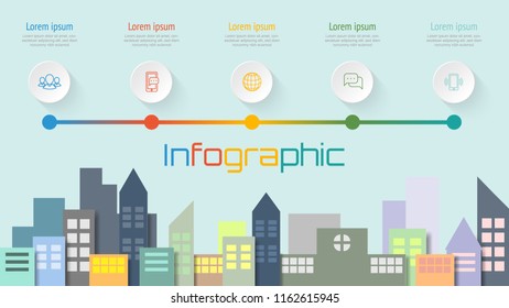 Illustration of Infographic paper cut style with five options, Business concept