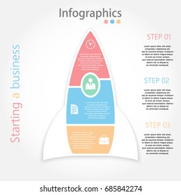 Illustration Of The Infographic Rocket. Three Steps. Vector.