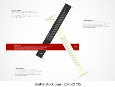 Illustration infographic with shape of triangle consists of three separate long ribbons with big space for own text on each placed on white background.