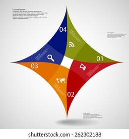 Illustration infographic of square star motif consists of four separate colored parts with individual number and space for own text placed on light background