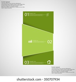 Illustration Infographic Template With Motif Of Bar Randomly Divided To Three Green Parts With Space For Own Text, Unique Number And Simple Sign. Background Is Light.