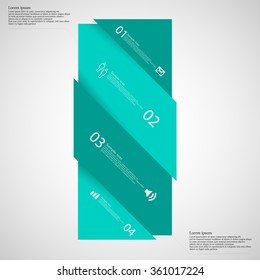 Illustration infographic template with motif of bar with shades of green color askew divided to four parts on light background. Each part has space for text, number or own symbol.