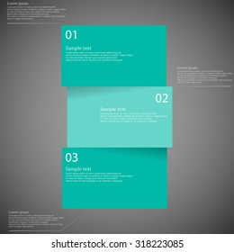 Illustration infographic template on dark background with shape of bar which is divided to three green blue parts with shadows and with space for customer's text.