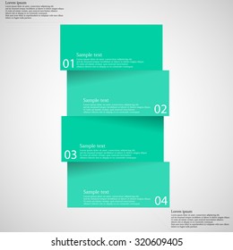 Plantilla infográfica de ilustración con forma de barra que se corta o se divide en cuatro partes separadas con colores verdes azules. Cada pieza contiene un número y un espacio únicos para el texto. Todo está iluminado.
