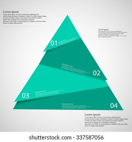 Illustration infographic template with triangle motif cut on four parts with space for own text and with unique number. Color is blue and background is light.