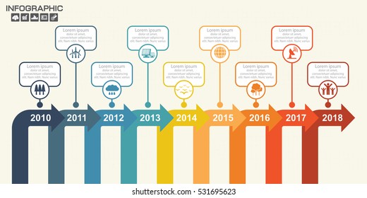 Illustration of  Infographic Timeline Arrows Template Layout With Vector Icons, could be used for website, UI, phone, tablet pc