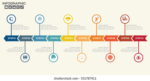 Ilustração de Flechas de Linha do Tempo Infográfico Layout Template Com Ícones de Vetor, pode ser usado para site, UI, telefone, tablet pc