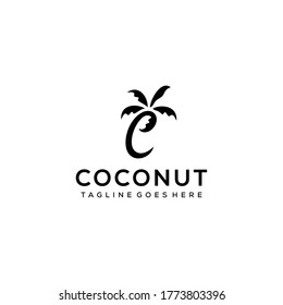 Illustration Initial C in a shape like a coconut tree logo design.