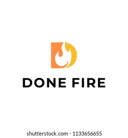 Illustration initial D sign with fire inside for firefighting company logo design