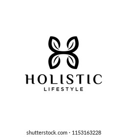 Illustration initial H shaped like four leaves are interconnected logo design