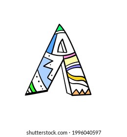 illustration of the initial letter a, with a doodle full of cubism ornaments