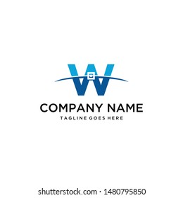 Illustration initial letter W is bound to braces as a clinical symbol of the tooth dental logo design