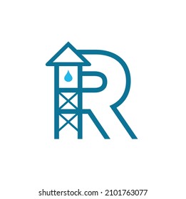 illustration of initial R combined with water tank, vector art.
