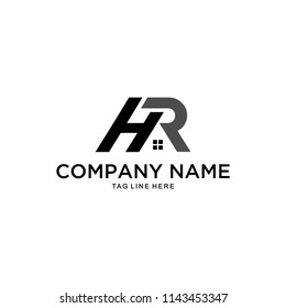Illustration initials HR in the form of a unique roof of the house logo design