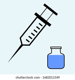 
illustration of injection equipment for medical. flat desain inject.