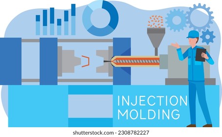 Illustration einer Spritzgießmaschine und eines Arbeitnehmers