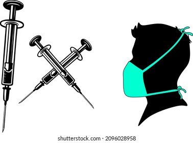 Illustration, Injektionsvektor und Menschen, die Masken tragen, während sie geimpft werden