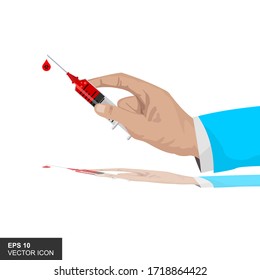 Illustration of injections and hands with shadows, coronavirus vaccine injections, isolated vector illustrations on a white background.