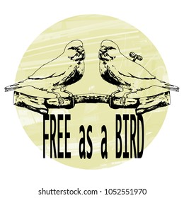 Illustration of ink clockwork canary with text in a circle. Isolated and layered vector illustration