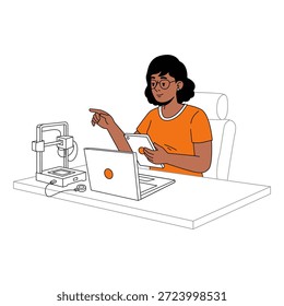 Illustration of Innovator work on project surrounded by gadget for Black History Month.
