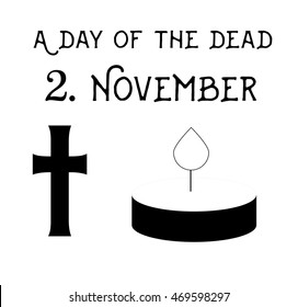 Illustration with an inscription day of the dead, cross and candle