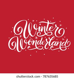 Illustration with inscription Winter Wonderland. Red backround white words.