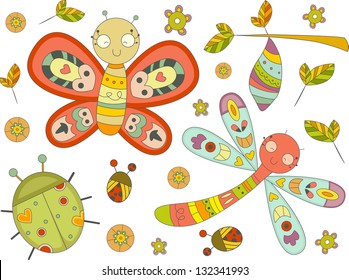 Illustration of Insect Doodles Design Elements