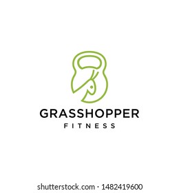 Illustration insect Grasshopper  in kettle bell fitness sign logo design
