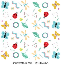 illustration of insect and leaves pattern vector