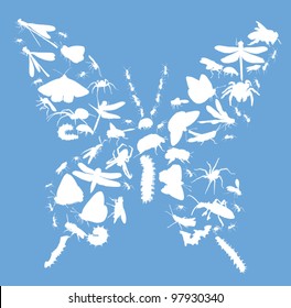 illustration with insect silhouettes isolated on blue background