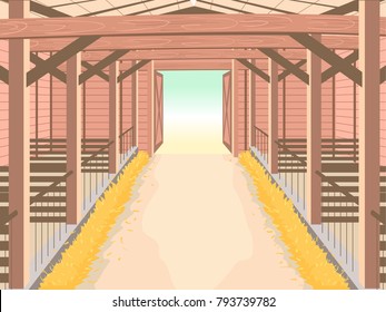 Illustration of Inside a Barn for Farm Animals like Cows or Horses