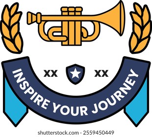 A illustration for Inspire Your Journey features a trumpet and a star