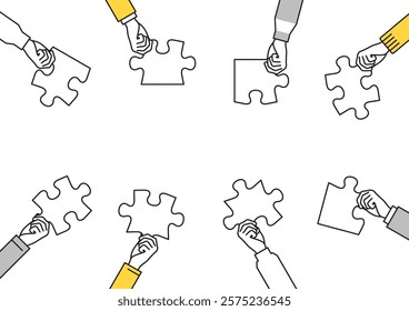 Illustration inspired by the collaboration. People holding puzzle written “skill”.