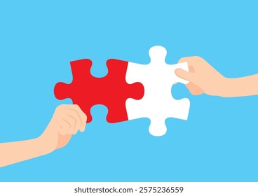 Illustration inspired by the collaboration and teamwork. People holding puzzle.