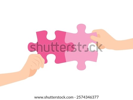 Illustration inspired by the collaboration and teamwork. People holding puzzle.