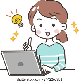 Illustration of an inspired woman using a computer