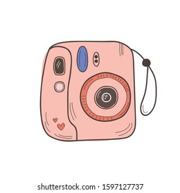 Illustration of the instant camera. Vector illustration in flat style.Freehand doodle drawing