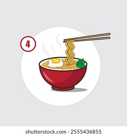 Illustration instant noodle is ready to eat, how to cooking instant noodle step four 4