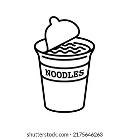 Illustration of instant noodles with lid open