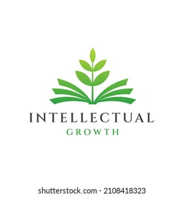Illustration intellectual growth logo design concept, education book and green plant logo design vector