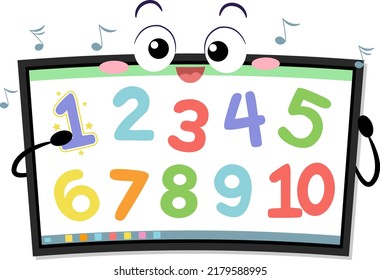 Illustration of Interactive Television Mascot with Singing Number Nursery Rhymes