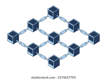 Illustration of interconnected blocks forming a chain, representing conceptual blockchain technology. Modern digital art with a sleek and abstract design.
